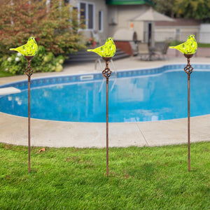 Solar Hand Blown Glass Bird Garden Stake in Yellow, 6 by 31 Inches | Shop Garden Decor by Exhart