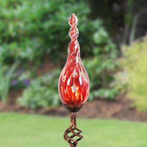 Solar Hand Blown Red Glass Twisted Flame Garden Stake with Metal Finial Detail, 36 Inch | Shop Garden Decor by Exhart