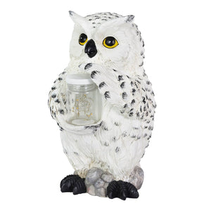 Solar Snow Owl Garden Statuary with LED Firefly Jar, 10 Inches tall | Shop Garden Decor by Exhart