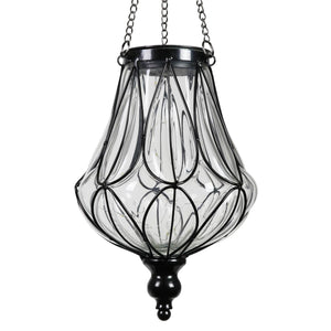 Solar Clear Glass Hanging Lantern with Looping Metal Pattern, 8 by 24 Inches | Shop Garden Decor by Exhart