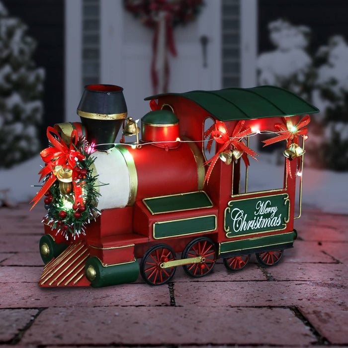 Merry Christmas LED Locomotive Statue with a Battery Powered  Timer, 13 by 8.5 Inches