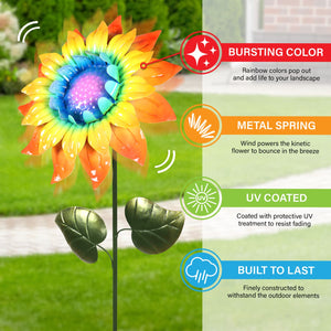 Rainbow Colored Sunflower Bouncing Metal Garden Stake, 11.5 x 5.5 x 40 Inches | Shop Garden Decor by Exhart