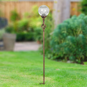 Solar Crackle Glass Ball Garden Stake with Metal Finial in Clear, 4 by 31 Inches | Shop Garden Decor by Exhart