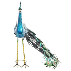 Hand Painted Majestic Metal Standing Peacock Garden Statue, 15 by 24 Inches | Shop Garden Decor by Exhart