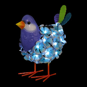 Solar Blue Metal Song Bird with 38 LEDs in a Flower Body Garden Statue, 6 by 7.5 Inches | Shop Garden Decor by Exhart