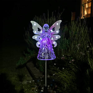 Solar Acrylic Angel with Wings and Twelve LED lights Metal Garden Stake in Pink, 4 by 34 Inches | Shop Garden Decor by Exhart