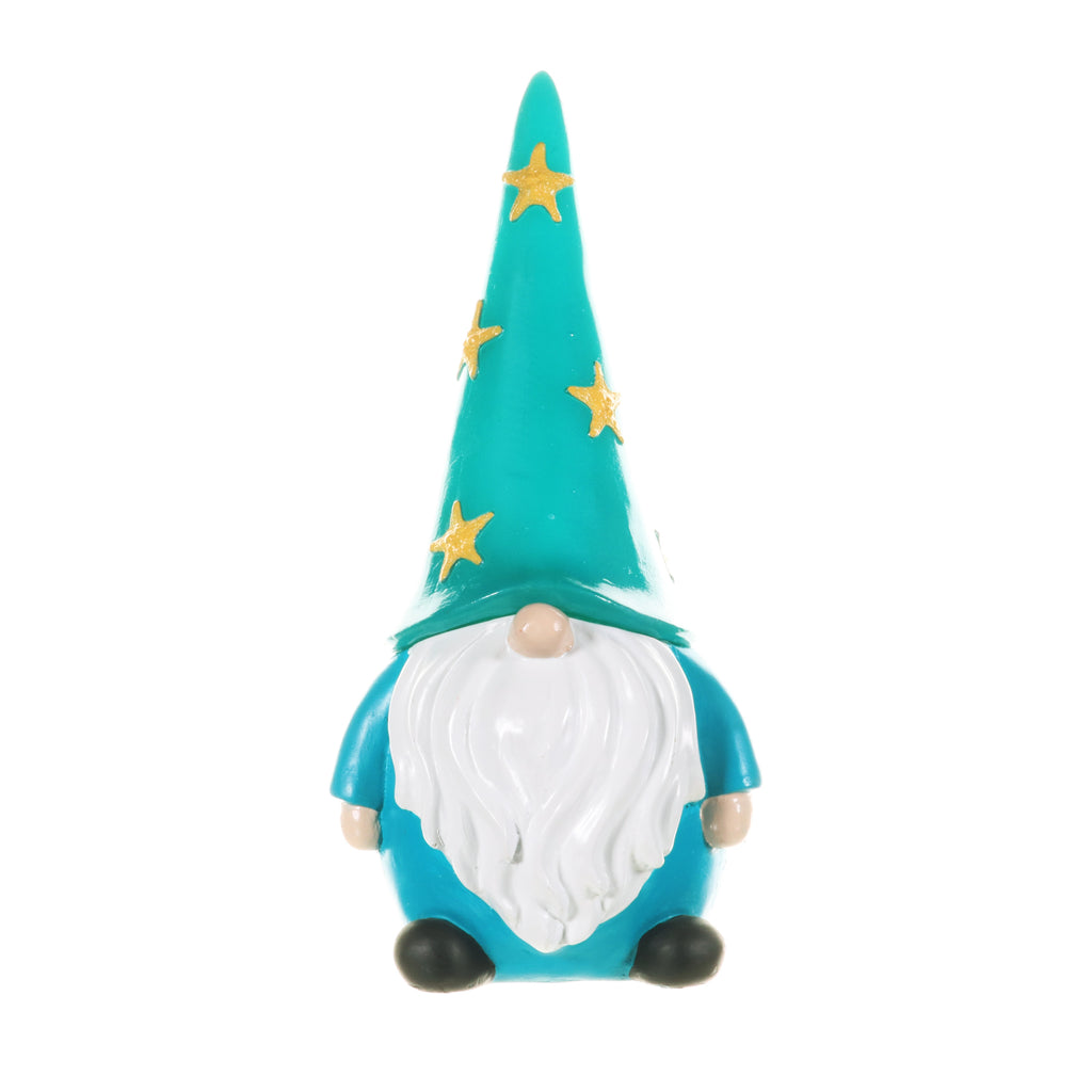 Hand Painted Starfish LED Hat Gnome Statue on a Battery Operated Timer, 6 by 12.5 Inches