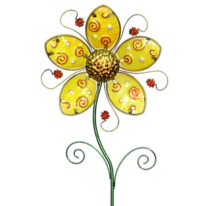 Whimsical Yellow Flower Garden Stake Made of Glass and Metal, 11 by 36 Inches | Shop Garden Decor by Exhart