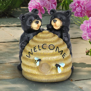 Solar Bears and Welcome Hive Statuary, 7 Inch | Shop Garden Decor by Exhart