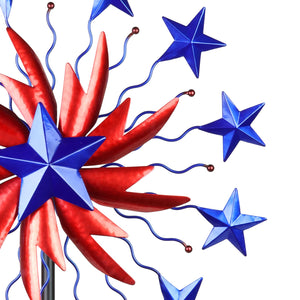 Patriotic Double Star Windmill Kinetic Spinner Stake, 20 by 71 Inches | Shop Garden Decor by Exhart