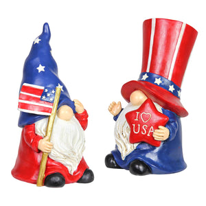 Two Piece Hand Painted Uncle Sam and USA Flag Garden Gnome Statue Set, 6 by 10 Inches | Shop Garden Decor by Exhart