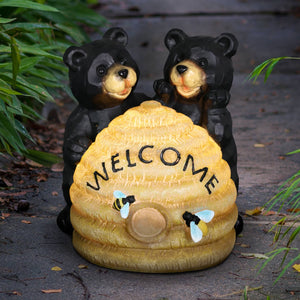 Solar Bears and Welcome Hive Statuary, 7 Inch | Shop Garden Decor by Exhart