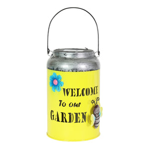 Solar LED Yellow Stamped Metal Garden Pail Decor, 12 Inch | Shop Garden Decor by Exhart