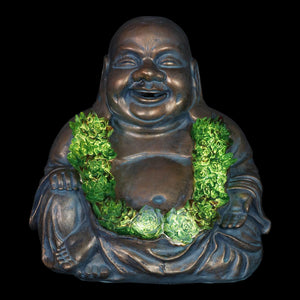 Solar Happy Buddha Garden Statue  In Bronze Look With Succulents, 10 Inch | Shop Garden Decor by Exhart