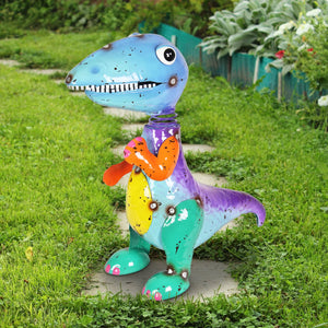 Hand Painted Metal Dinosaur Statuary, 8.5 by 12 Inches | Shop Garden Decor by Exhart