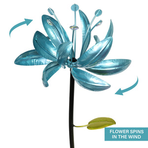 Flower Wind Spinner Garden Stake with Two Metallic Flowers, 20 by 47 Inches | Shop Garden Decor by Exhart