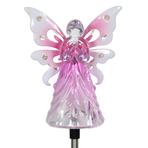 Solar Acrylic Angel with Wings and Twelve LED lights Metal Garden Stake in Pink, 4 by 34 Inches | Shop Garden Decor by Exhart