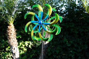 Colorful Double Kinetic Pinwheel Metal Garden Spinner Stake, 18 by 70 Inches | Shop Garden Decor by Exhart