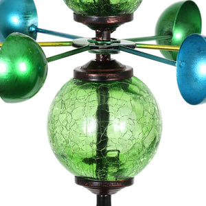 Three Tier Wind Spinner Garden Stake with Glass Crackle Balls in Green, 14 by 48 Inches | Shop Garden Decor by Exhart