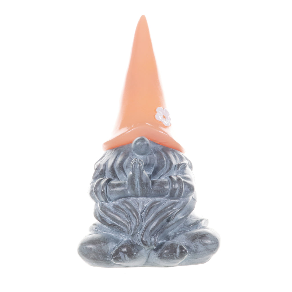 Good Time Solar Gnamaste Meditating Gnome Statue with Peach Hat, 11 Inch