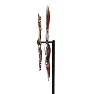 Double Pinwheel Kinetic Bronze Metal Spinner Stake, 18 by 70 Inches | Shop Garden Decor by Exhart