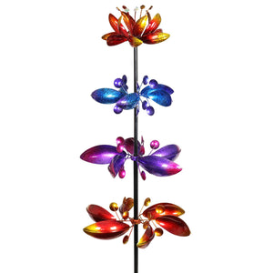 Lotus Flower Wind Spinner Garden Stake with Four Metallic Flowers, 17 by 76 Inches | Shop Garden Decor by Exhart
