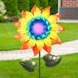 Rainbow Colored Sunflower Bouncing Metal Garden Stake, 11.5 x 5.5 x 40 Inches | Shop Garden Decor by Exhart