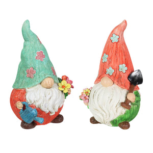 2 Piece Set Pastel Daisy Hat Garden Gnome Statues, 5.5 by 8.5 Inches | Shop Garden Decor by Exhart