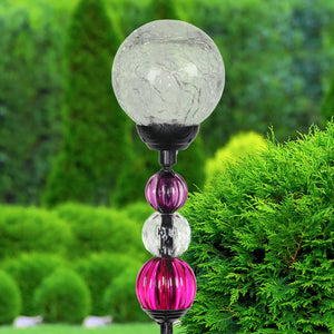 Solar Crackle Glass Ball Garden Stake with Six LED lights and Bead Details, 4 by 30 Inches | Shop Garden Decor by Exhart