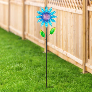 Shimmering Blue Metal Flower Garden Stake, 9 by 36 Inches | Shop Garden Decor by Exhart