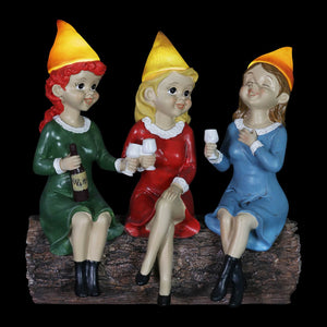 Solar Good Time Gals Drinking Wine Gnomes, 5 by 9 Inches | Shop Garden Decor by Exhart