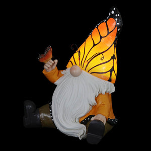 Solar Hand Painted Monarch Butterfly Hat Gnome Garden Statuary, 6 by 9 Inches | Shop Garden Decor by Exhart