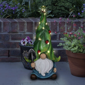 Gnome with Solar String Hat with Ladybugs and Trowel Garden Statuary, 7 by 14 Inches | Shop Garden Decor by Exhart