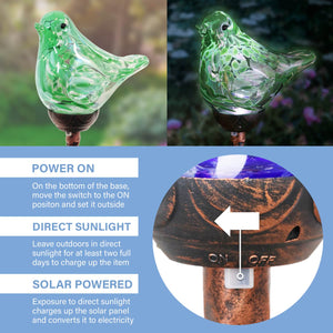 Solar Pearlized Hand Blown Glass Bird Garden Stake in Green, 6 by 31 Inches | Shop Garden Decor by Exhart