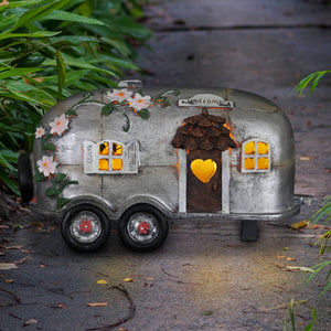 Solar Silver Camping Trailer Garden Statue, 6 Inch | Shop Garden Decor by Exhart