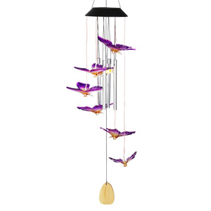 Solar Butterfly Acrylic and Metal Wind Chime with Color Changing LED lights, 5 by 26 Inches | Shop Garden Decor by Exhart