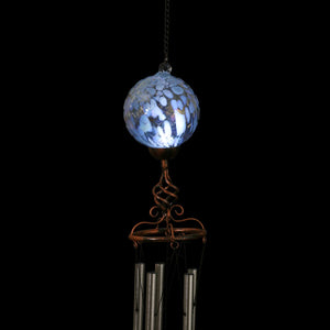Solar Pearlized Light Blue Honeycomb Glass Ball Wind Chime with Metal Finial Detail, 5 by 46 Inches | Exhart
