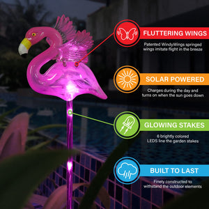 2 Piece Solar Pink Flamingo WindyWing Stakes with Pink LED lights, 4.5 by 27.5 Inches | Shop Garden Decor by Exhart