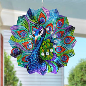 Laser Cut Peacock Hanging Wind Spinner with Bead Details, 12 Inch | Shop Garden Decor by Exhart