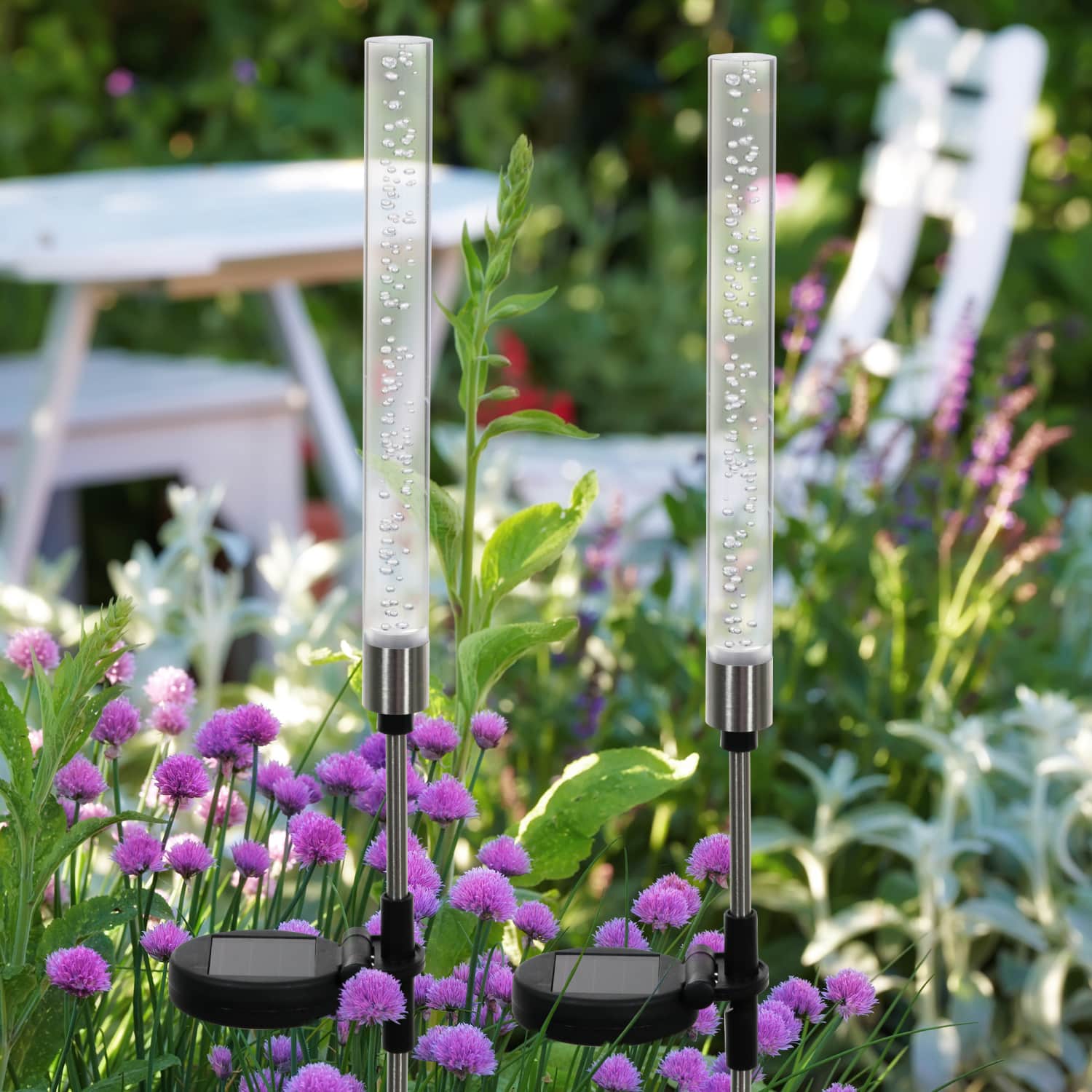 Two Solar Color Changing Acrylic Stationary Bubble Cylinder Garden Stake Set, 2.5 by 34 Inches | Shop Garden Decor by Exhart