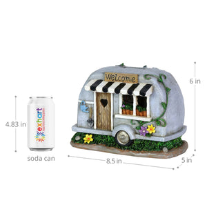 Solar Hand Painted Camping Trailer Statue with Welcome Sign, 5 by 6 Inches | Shop Garden Decor by Exhart