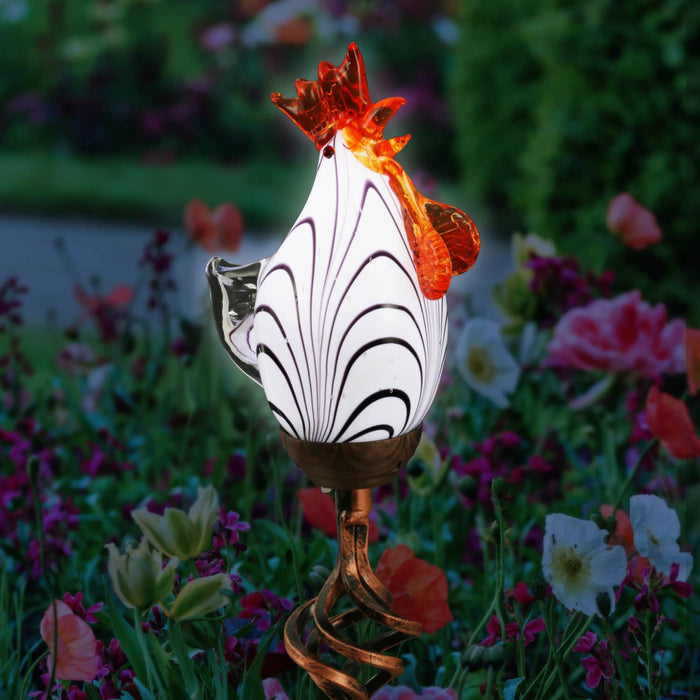 Solar Glass Rooster Garden Stake in Pink, 32 Inch