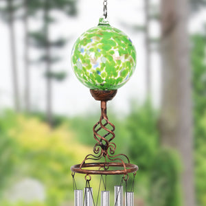 Solar Green Glass Ball Wind Chime with Metal Finial, 5 by 46 Inches | Shop Garden Decor by Exhart