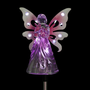 Solar Acrylic Angel with Wings and Twelve LED lights Metal Garden Stake in Pink, 4 by 34 Inches | Shop Garden Decor by Exhart