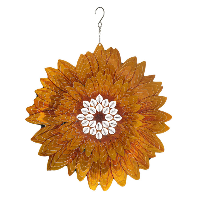 Laser Cut Sunflower Hanging Wind Spinner with Beads, 12 Inch
