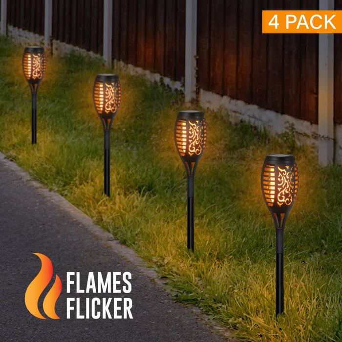 Set of 4 Solar Dancing Flame Torch Garden Stakes- Small, 3 inches by 20 Inches