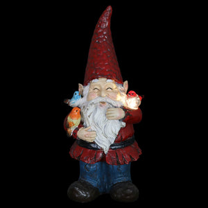 Solar Bird Whispering Waldo Gnome Statue with LED Birds, 11.75 Inch | Shop Garden Decor by Exhart