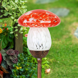 Solar Red Glass Mushroom Stake, 4.5 x 18 Inches | Shop Garden Decor by Exhart