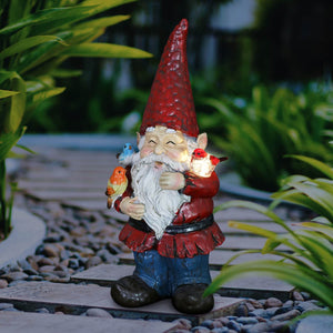 Solar Bird Whispering Waldo Gnome Statue with LED Birds, 11.75 Inch | Shop Garden Decor by Exhart