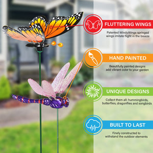 12 Piece 4" WindyWings Plant Stake Assortment in Hummingbird, Butterfly, Dragonfly, Song Bird, 6.5 x 4 x 15.5 Inches | Exhart